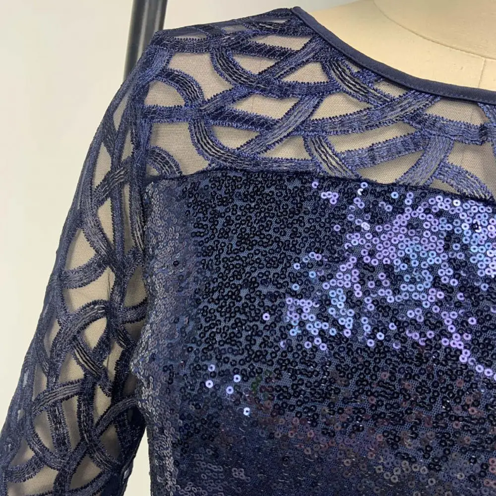 

Dresses for women 2021 elegant wedding party Women O Neck 3/4 Sleeve Sheer Patchwork Shiny Sequins Bodycon Knee-length Dress