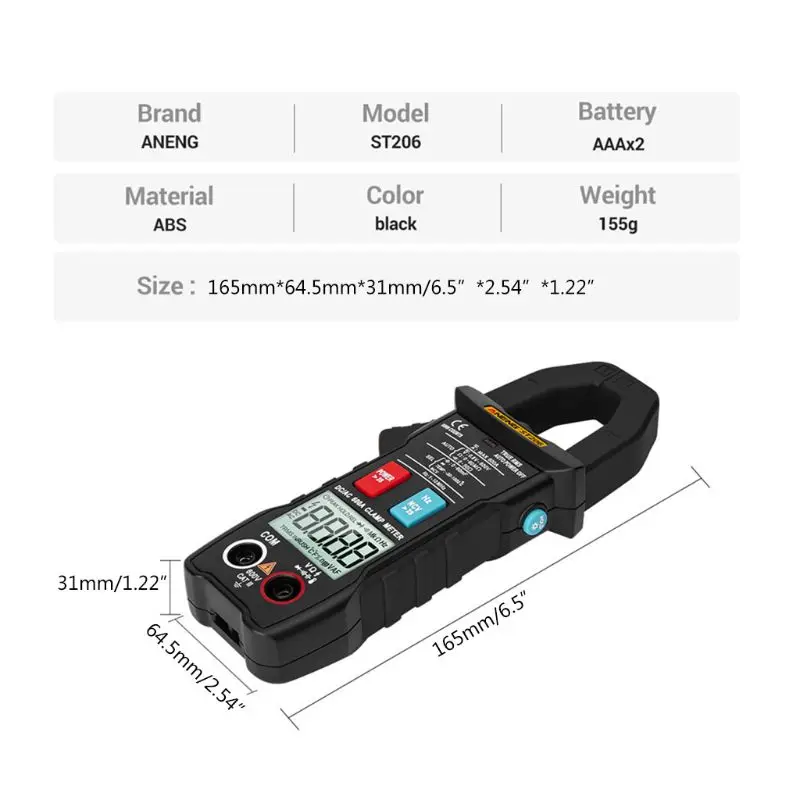

ST206 Digital Multimeter Clamp Meter 6000 Count Amp Current Clamp Measure Tester 203F