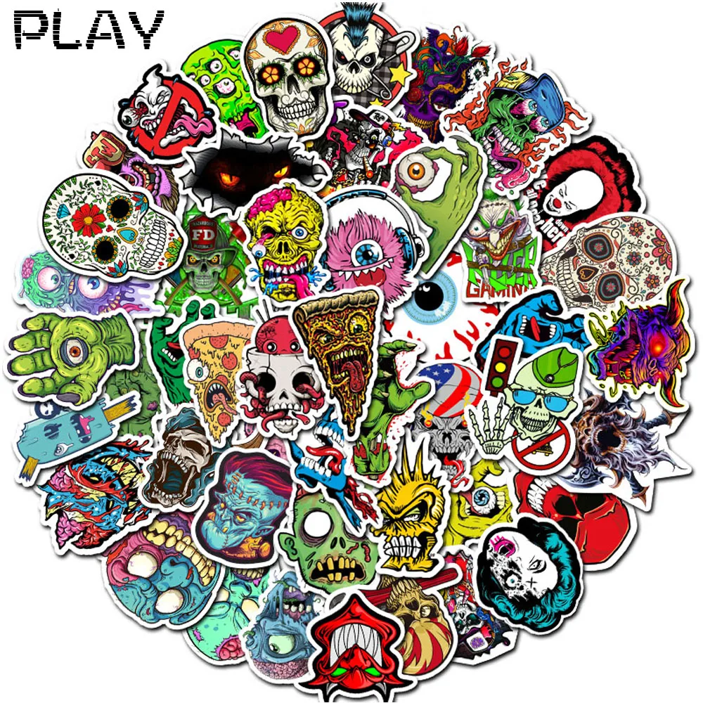 50 шт. водонепроницаемые наклейки в виде черепа для ноутбука скейтборда багажа