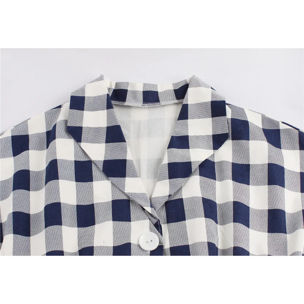 

2020 Turn-down Collar Button Up White Plaid Women Dresses Autumn Clothes Vintage Robe Elegant 50s Swing Rockabilly Retro Jurken