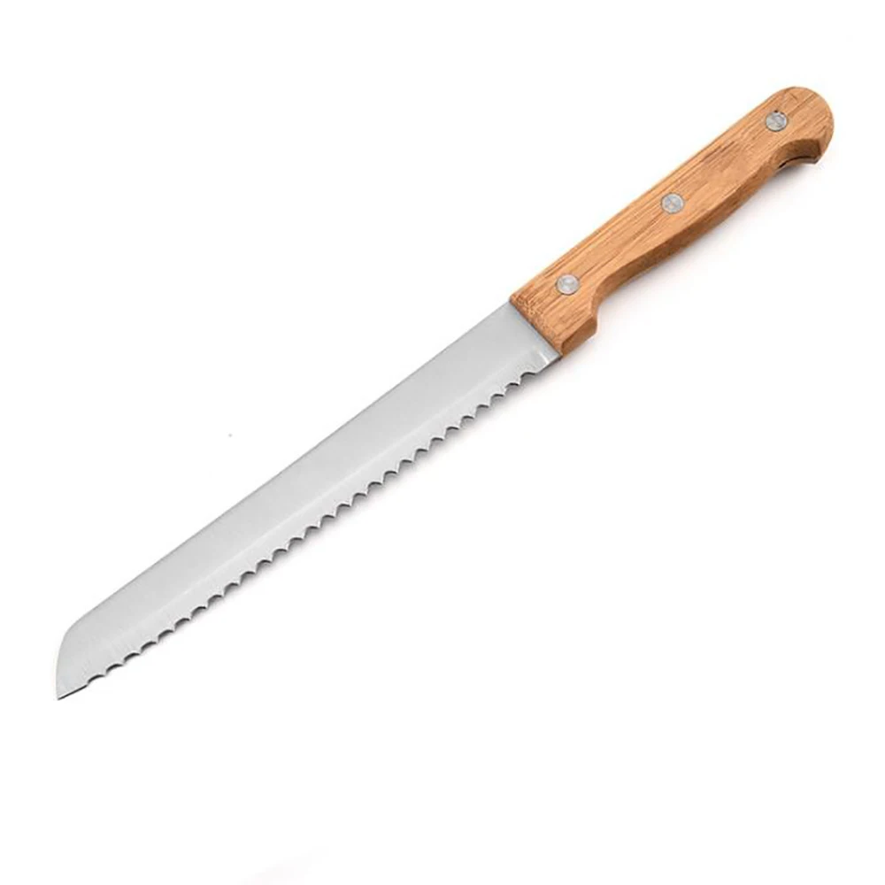 

8-inch Stainless Steel Bread Knife Bamboo Wood Handle Serrated Cake Toast Slicing Knife Baking Tools Bread Cutting Knife