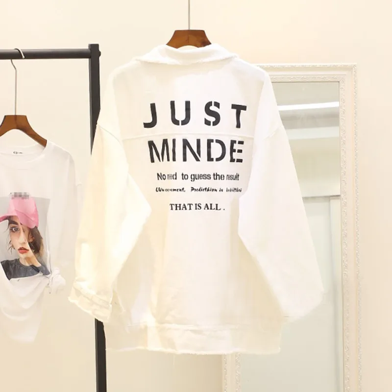 Женская джинсовая куртка бойфренда с буквенным принтом хлопковая Свободная