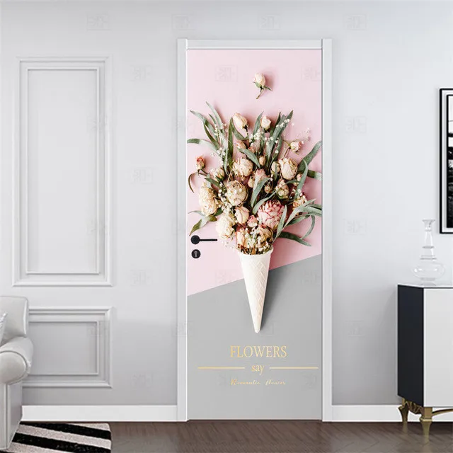 

Marble Door Sticker PVC Self-adhesive Stick Wallpaper 3D Waterproof Poster Flower Sea Wall Art Abstract Geometry Mural Decals