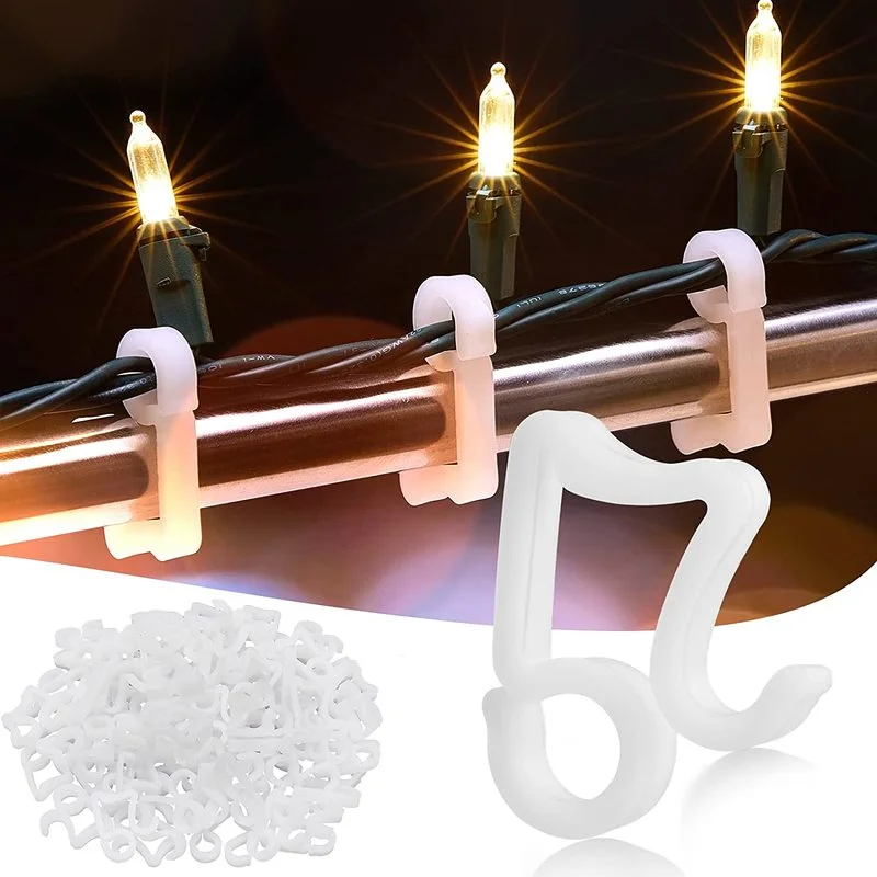 

100pcs Christmas Light Clips Mini Gutter Hang Hooks Weatherproof Plastic Clips for Christmas Party Outside Light Decoration