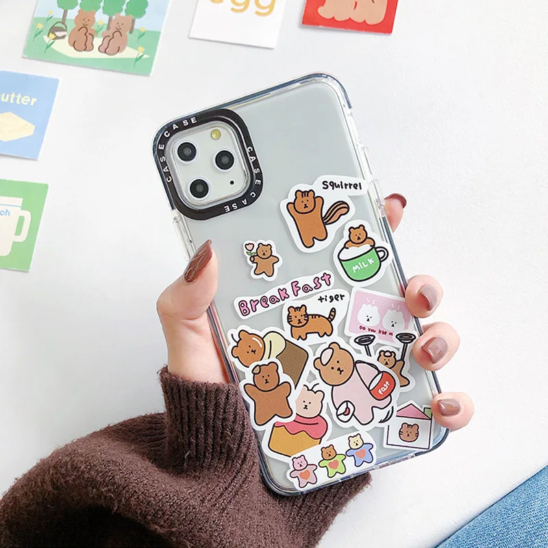 Прозрачный чехол для телефона с милым медведем и львом iPhone 11 Pro Max XR X 7 8 Plus XS SE 2020