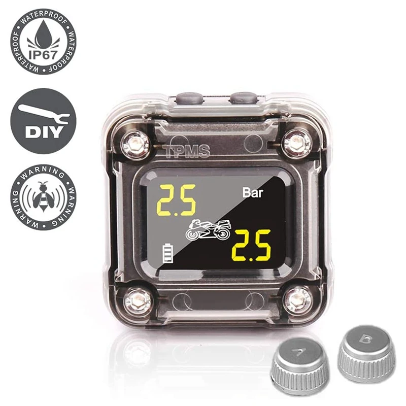 

Система мониторинга давления в шинах мотоцикла, цветная система контроля давления в шинах, внешний 2 датчика, измеритель давления в шинах мо...