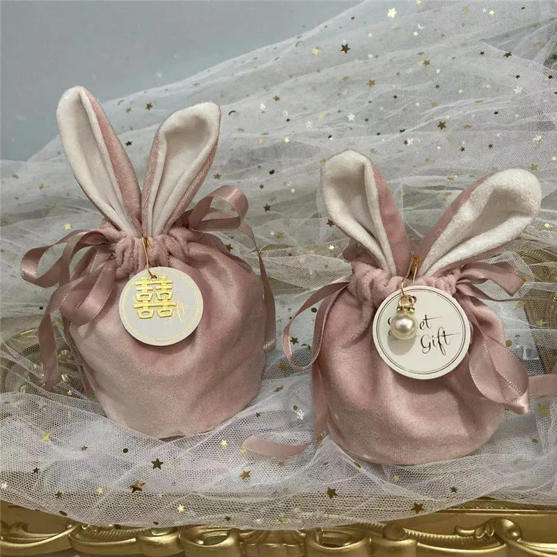 

Модные подарочные пакеты с милым Кроликом, бархатные мешки для упаковки подарков на день Святого Валентина, мешочек для шоколадных конфет с...