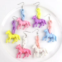 new fashion colorful horse acrylic chains dangle earrings for women girls pink blue animal long earrings party jewelry harajuku
