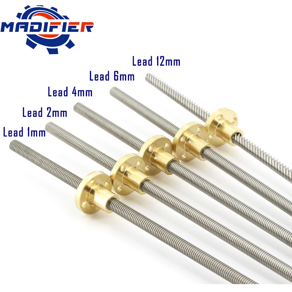 

304 stainless steel T8 screw length 335mm lead 1mm 2mm 4mm 8mm 12mm 14mm 16mm trapezoidal spindle 1pcs With copper nut