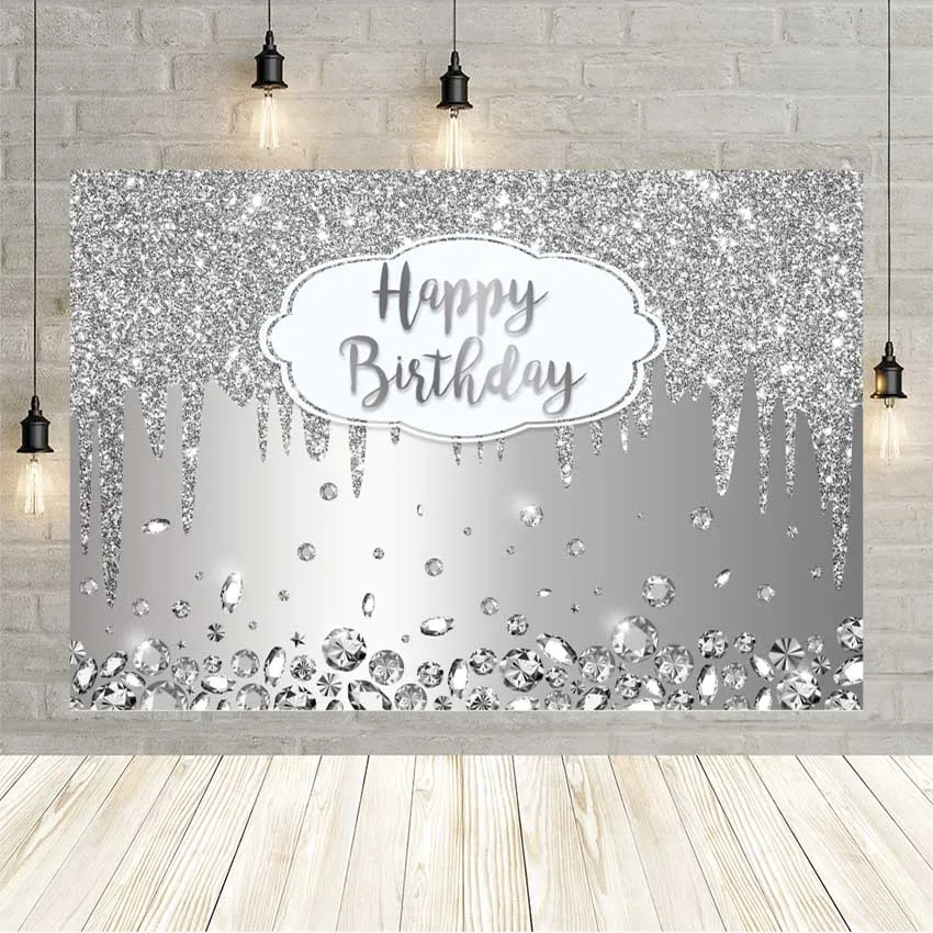 

Silver Backdrop For Adult Birthday Party Decoration Shiny Diamond Women Photography Background Photo Studio Personalized Banner