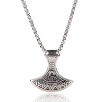 nordic vikings men necklace axe amulet pendant scandinavian stainless steel chain antique steel color vintage jewelry gl0030