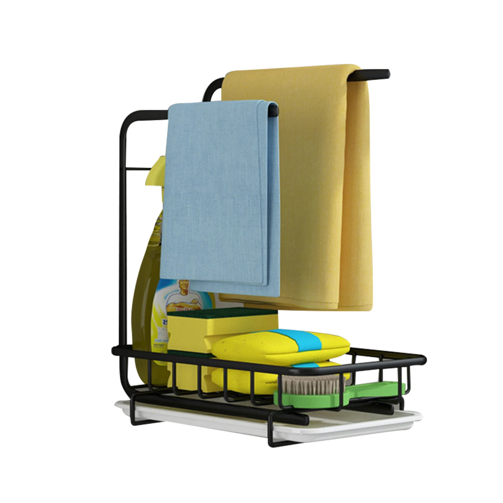 

Newly Multipurpose Carbon Steel Kitchen Sink Caddy Organizer Coutertop Adhesive Rag Sponge Holder with Draining Plate VA