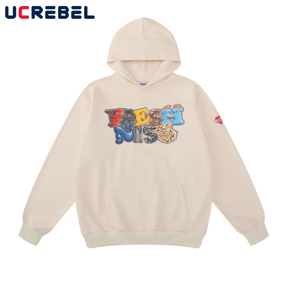 

Cartoon Letter Print Sweatshirts Mens Autumn Hoodies Streetwear Loose Casual Simple Long Sleeve Pullover Men