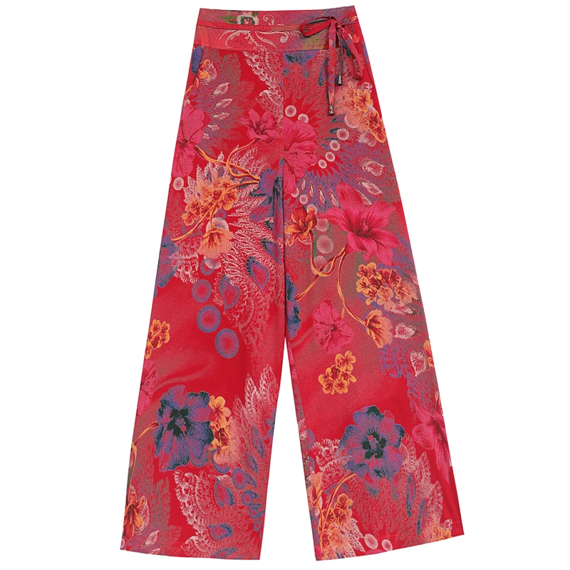 

Retro Size 2020 Plus Print Wide Leg Loose High Waist Beach Ankle-Length Plaid Summer Casual Women Pants