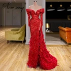 Вечернее платье из красной ткани, вечерние платья с блестящими перьями дубайского дизайна, женские платья с открытыми плечами на заказ, Средний Восток, 2020