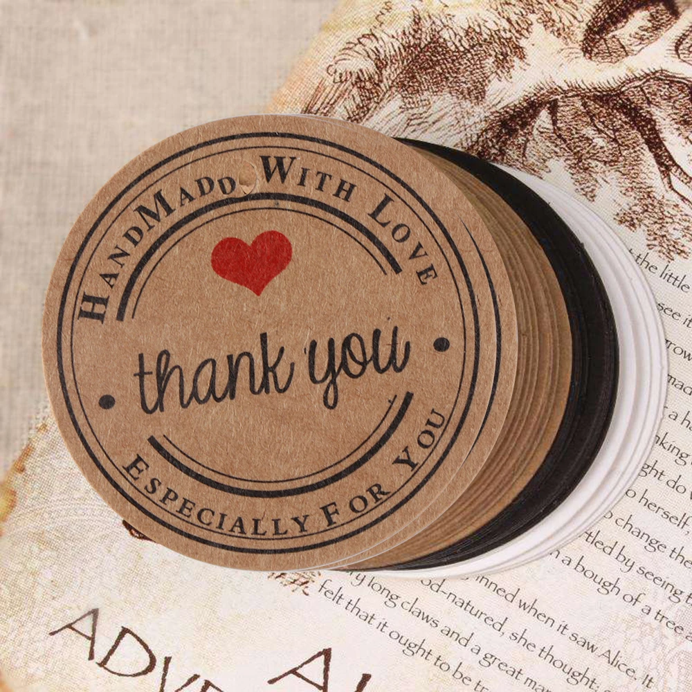 100 шт Красное сердце пустые висячий подарок бирки круглой формы крафт бумажные