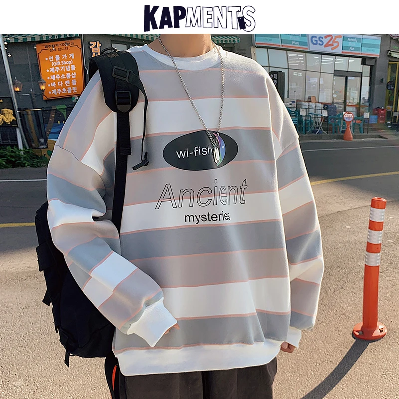 Мужская Повседневная Толстовка в полоску пуловер японском стиле уличная одежда