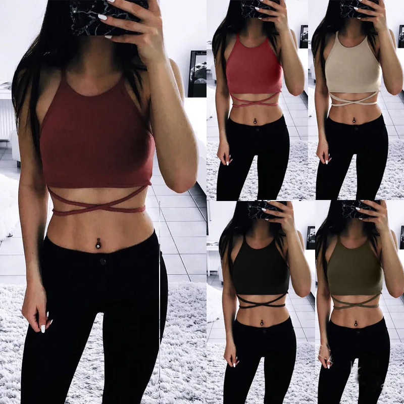 

Summer 2021 Women's Clothing Sleeveless Bandage Navel Short Vest Coat Thin Bottoming Shirt Tops for Women Cute Tops