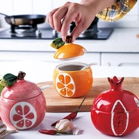 lemon shape ceramics jar creative watermelon fruit sugar salt seasoning bottle with spoon kitchen desk decoration storage tank