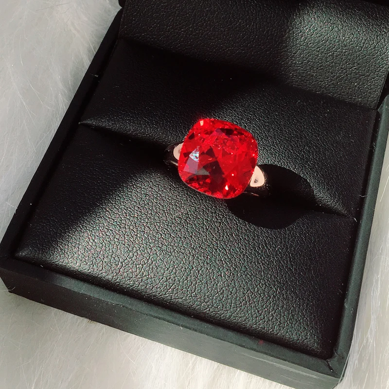 Crystal Wedding Ring for Women - MOONROCY Square Red Blue Green Silver and Rose Gold Color Rings image 3
