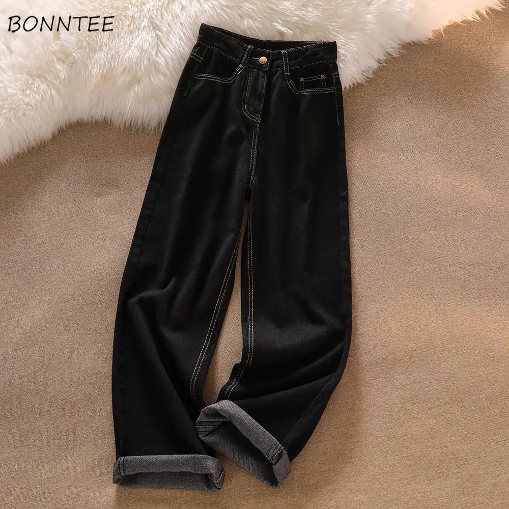 

Jeans Women Autumn High Waist Black Denim Loose All-match Fashion Ins Streetwear Pockets New Arrival BF Aesthetic Temperament