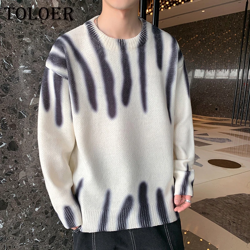 

Винтажные зимние свитера 2023, Мужской пуловер с круглым вырезом, модный свитер в Корейском стиле, лоскутный Повседневный удобный мужской топ в стиле Харадзюку, одежда
