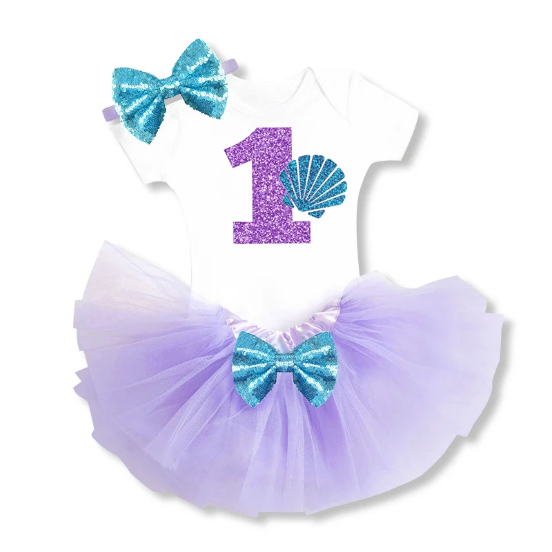 Purple dress Одежда на первый день рождения для маленьких девочек, фиолетовое бальное платье русалки с блестками, платье для девочек, подарок на день рождения для малышей 12 месяцев - Цвет: Purple dress