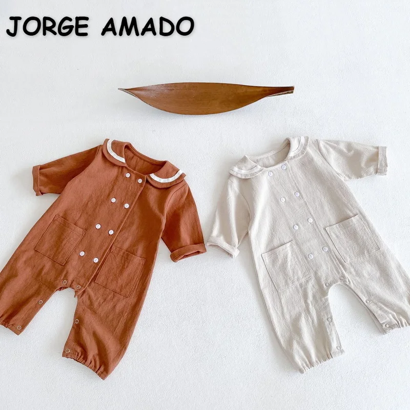 Pelele de manga larga para beb&eacute;s y ni&ntilde;os de 0 a 2 a&ntilde;os, mono de doble botonadura con cuello Peter Pan, E4009, novedad de Oto&ntilde;o de 2021-0