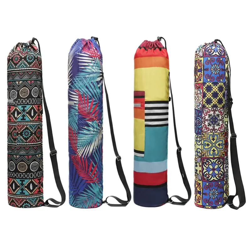 

Yoga Mat Bag Carry Durable Canvas Floral Printed Yoga Backpack Adjustable Strap XXUF