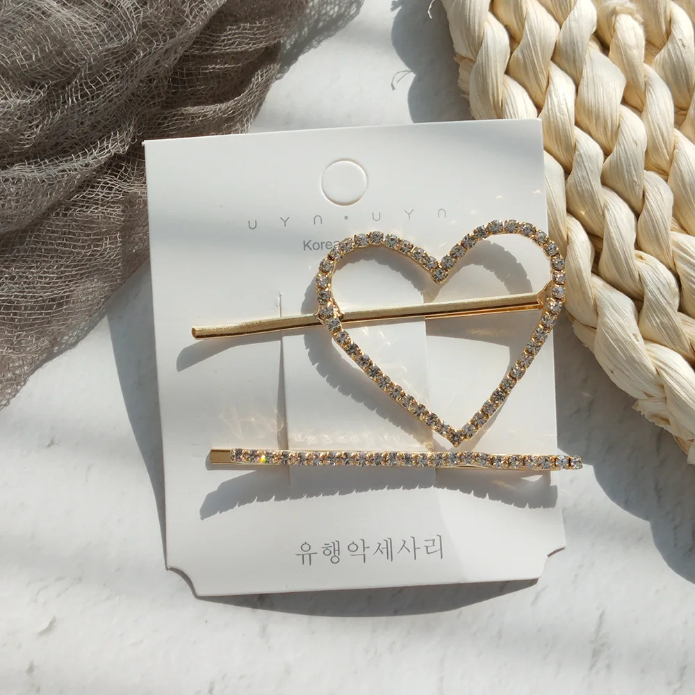 Korean Shiny Crystal Rhinestones Hairpins Barrettes Women Five Star Round Heart Shape Hair Clips Sweet Jewelry Accessories | Украшения и