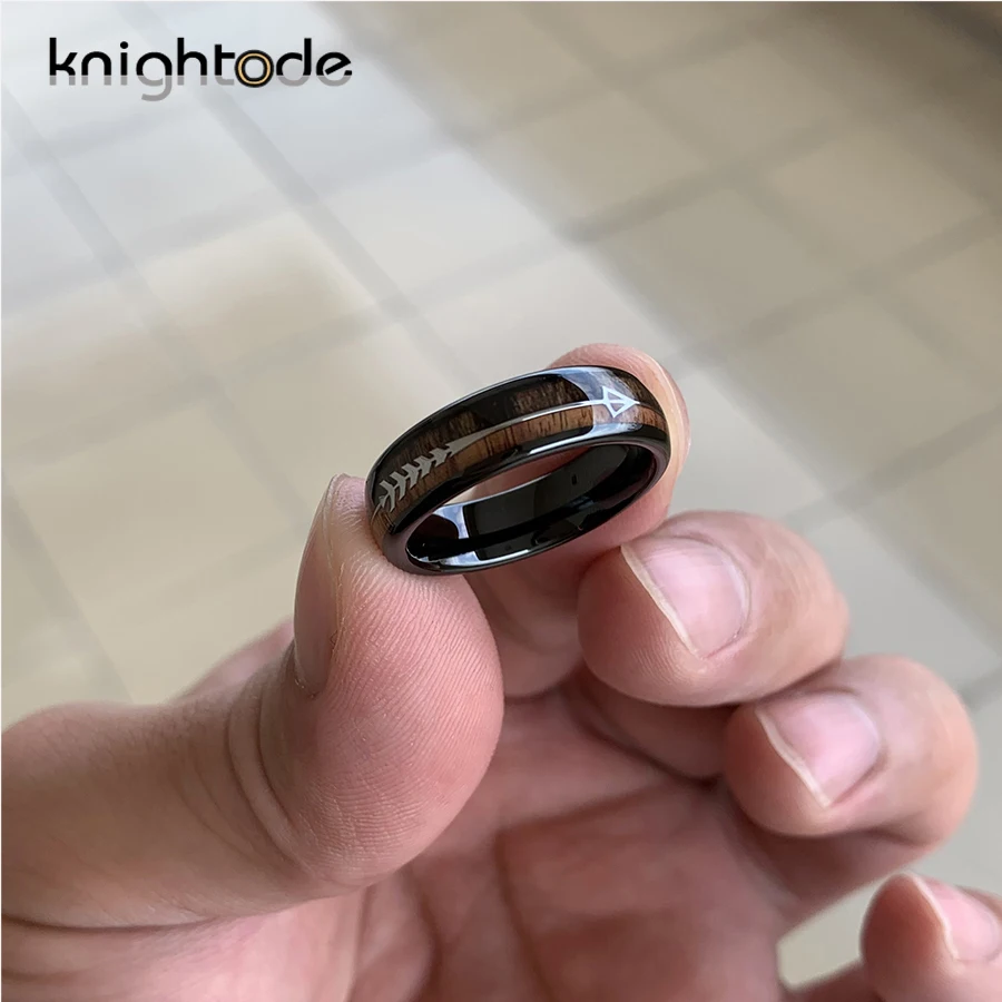6 мм черный Вольфрам обручальное кольцо стрела из нержавеющей стали/деревянная