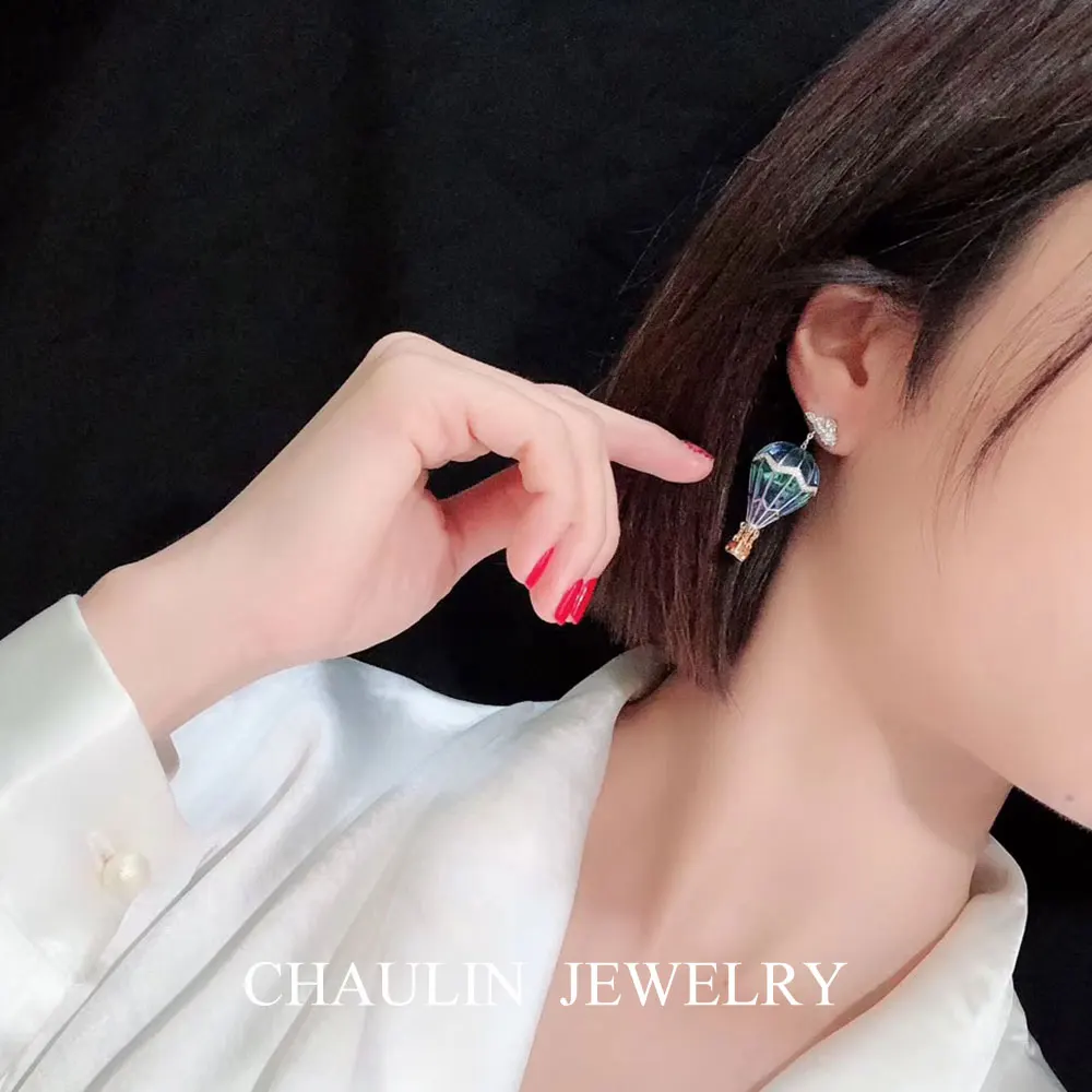 CHAULIN 925 silver earrings free shiping dreamland:hot-air balloon pendant and empty window enamel | Украшения и аксессуары