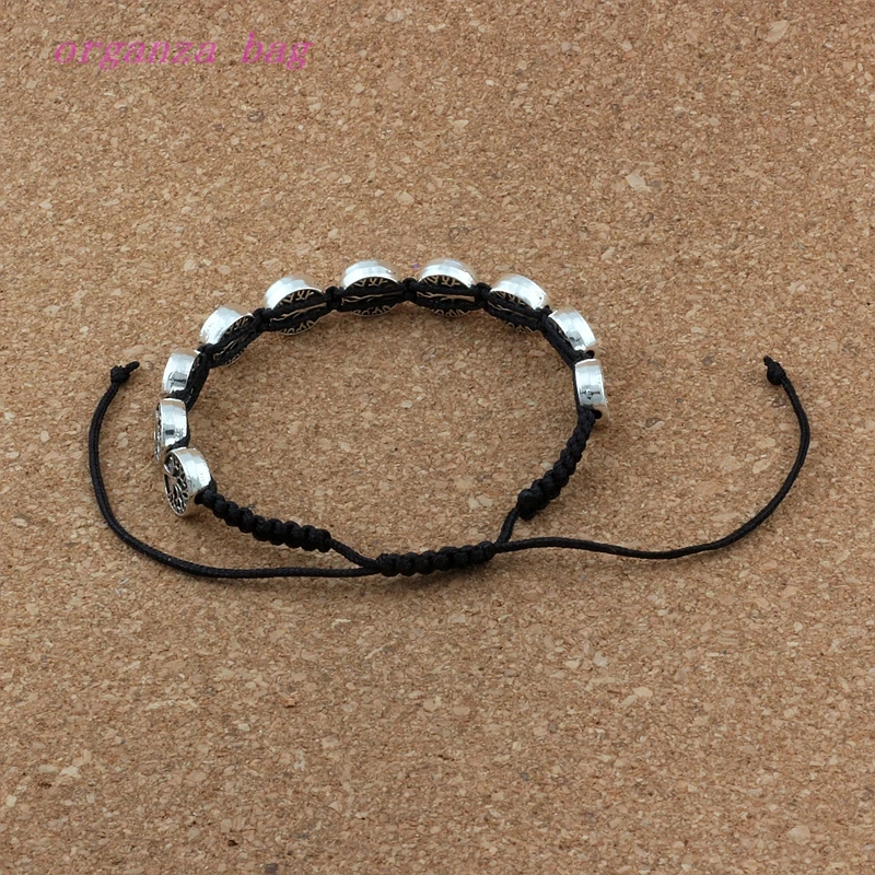 6Pcs Zinc Alloy Tone Tree OFLife Beads Adjusta Blered / Black Cord Wrist Bracelet C-43 | Украшения и аксессуары