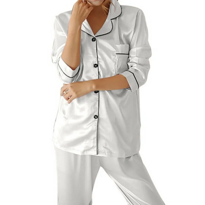 2 шт осенние женские пижамы из искусственного шелка и сатина пижамный комплект
