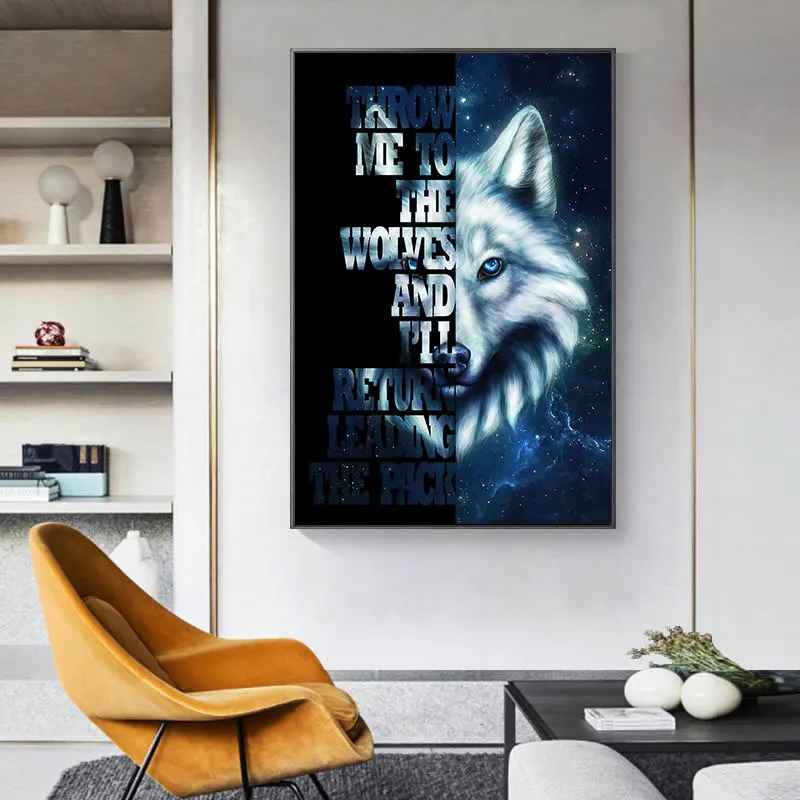 

Wolf Animal Canvas Painting Motivational Quotes Posters and Prints Nordic Style Wall Art Picture for Living Room Home Decoration