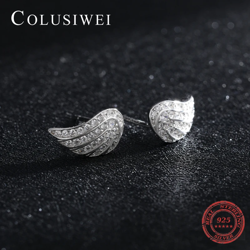 

Colusiwei Clear CZ Beautiful Elegant Feather Angel Wings Hight Quality 925 Sterling Silver Stud Earring for Women Jewelry Bijoux