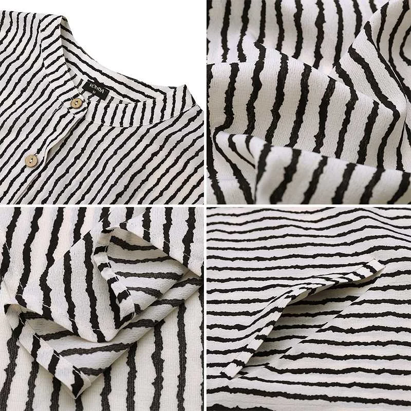 

Women Party Dress Spring Autumn Sundress Vintage Striped Party Maxi Long Dress 2021 VONDA Bohemian Vestidos Plus Size Robe