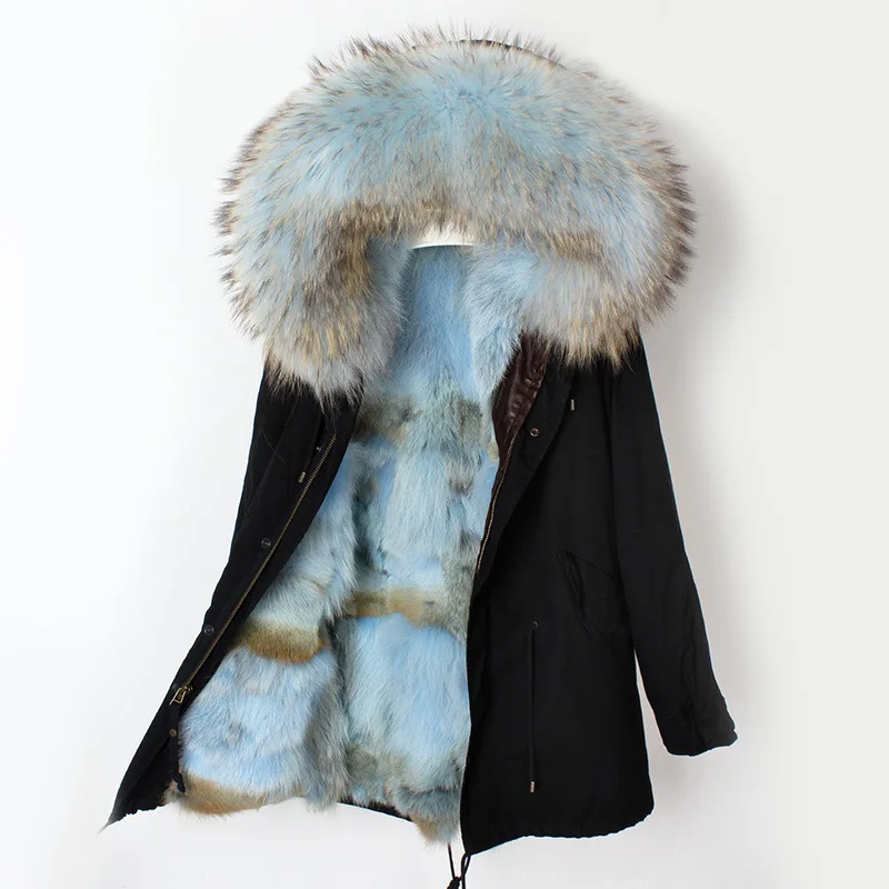 black sky blue OFTBUY зимнее пальто Женская куртка с натуральным мехом пальто натуральный волк Мех теплая парка Толстая теплая верхняя одежда водонепроницаемая ткань Роскошная Новинка - Цвет: black sky blue