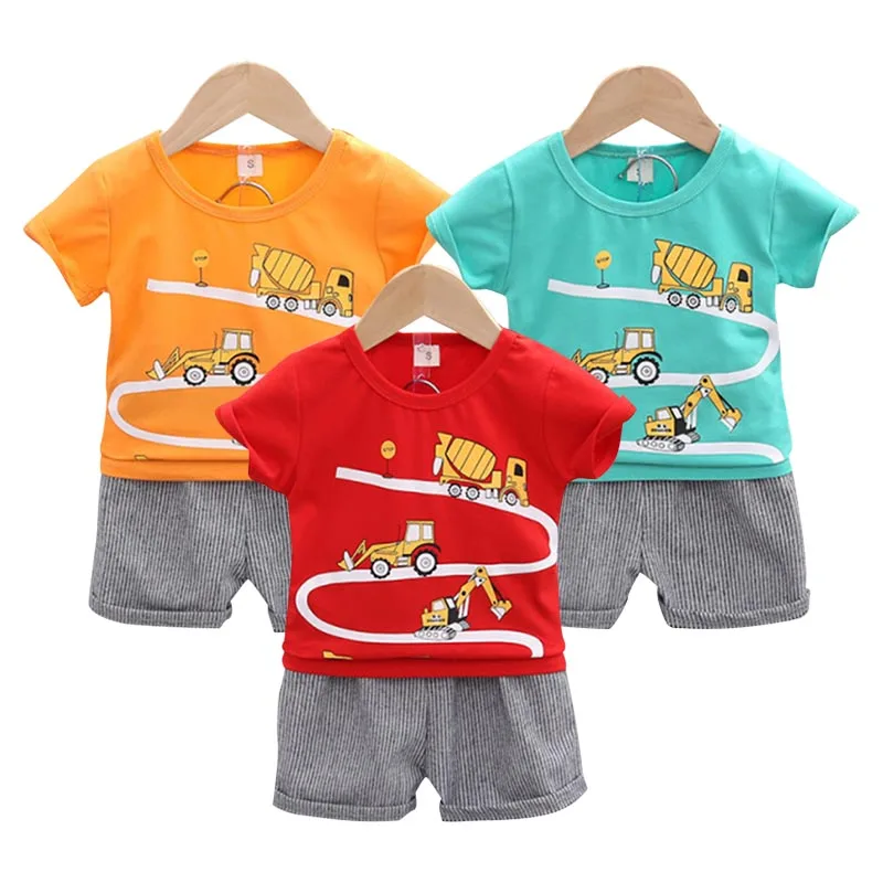 

Summer Toddler Boys Cartoon Print Pullover Top + Pants 2 Piece Suit Baby Kids Casual New Set 2021 Children Cotton Active Outfit