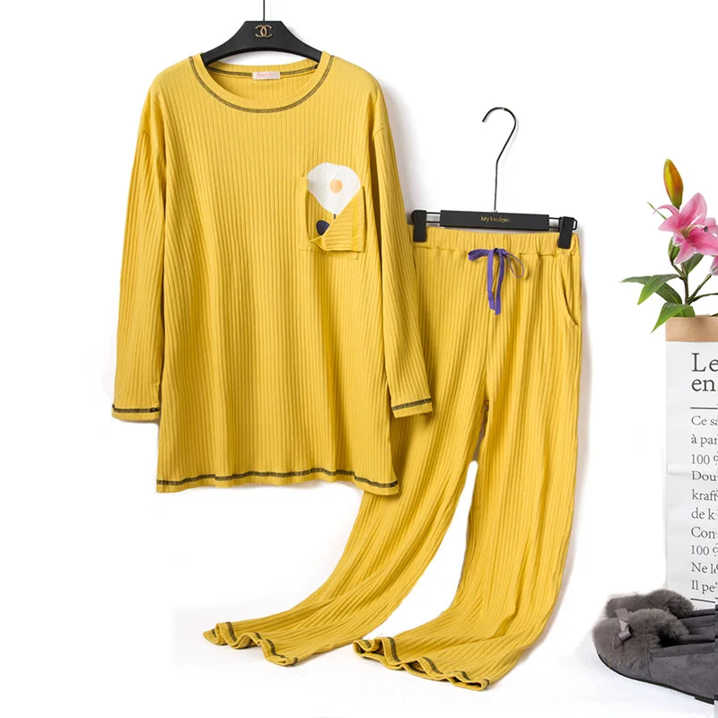 Осень-зима 2020 женские пижамы Корейская версия вязаный пуловер в полоску с