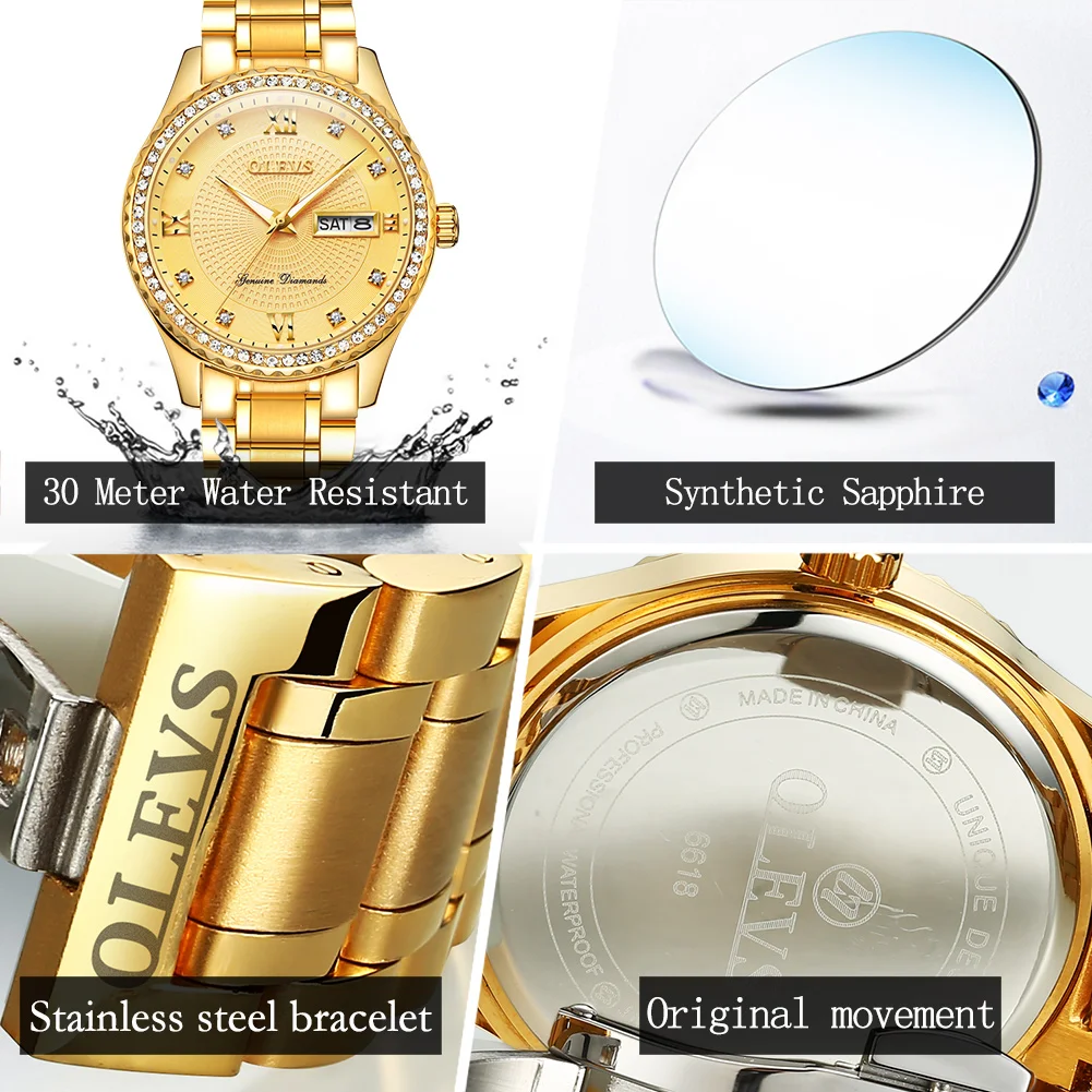 

OLEVS Men Watch Business Diamond Luxury Japan MIYOTA Movement Luminous Quartz Wristwatch with Calendar Relojes de hombre