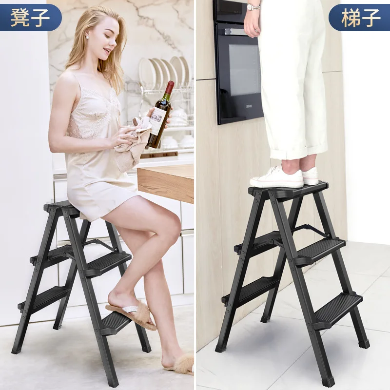 Household Ladder Folding Ladder Thickened Aluminum Alloy Herringbone Multifunctional Ladder Stool 3 or 4 Steps Small Ladder household multifunctional folding ladder thickened aluminum alloy herringbone ladder flower stand three step staircase portable