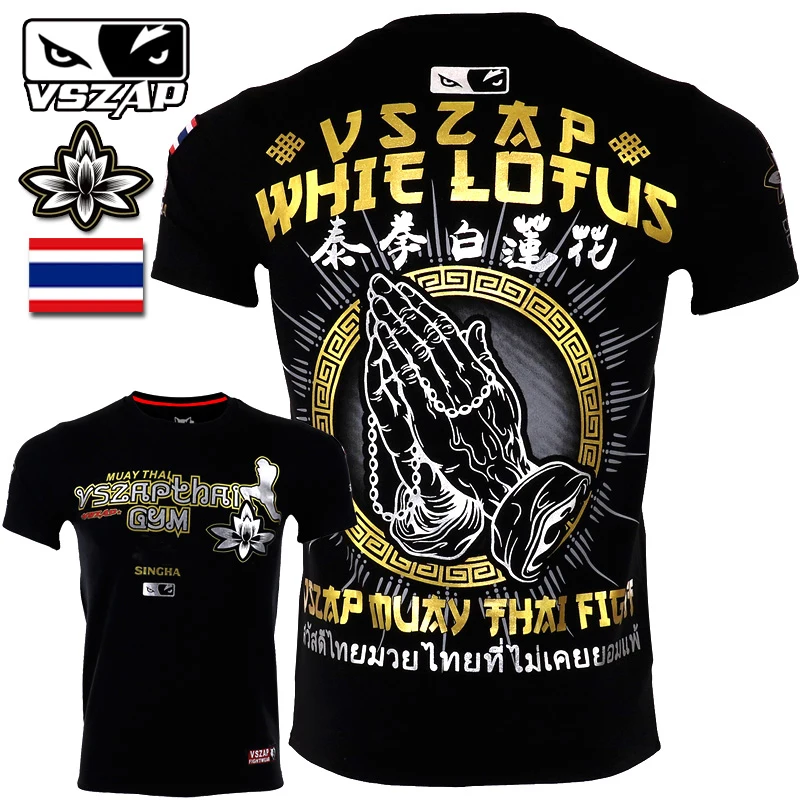 

VSZAP Fitness MUAY THAI Lotus Short sleeve T-shirt pure cotton comfortable breathable MMA fighting sport Martial arts Lin Feng