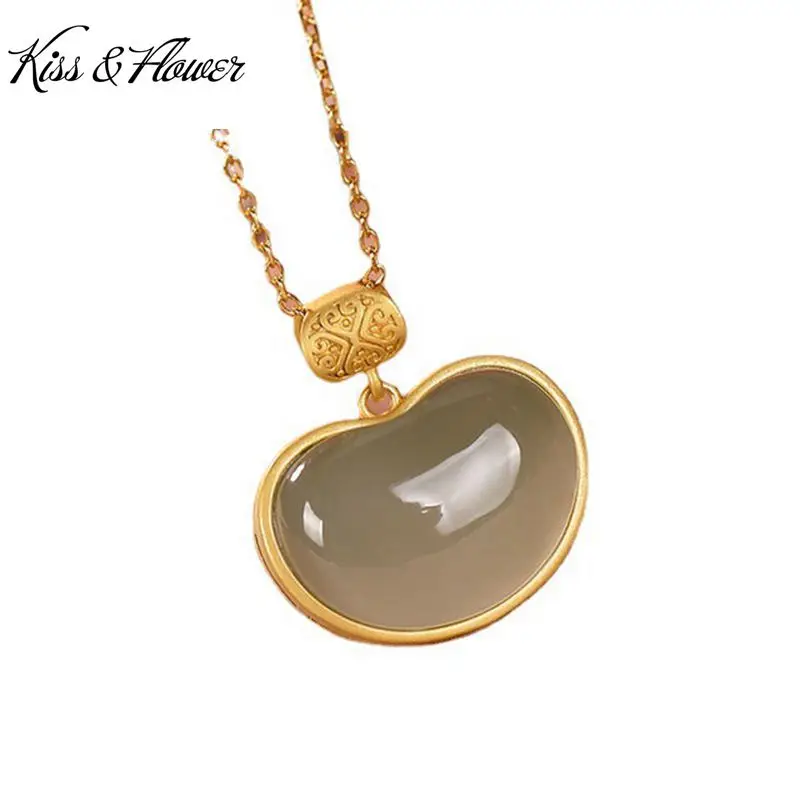 

KISS&FLOWER NK157 Fine Jewelry Wholesale Fashion Woman Bride Girl Mother Birthday Wedding Gift Vintage RUYI 24KT Gold Necklace