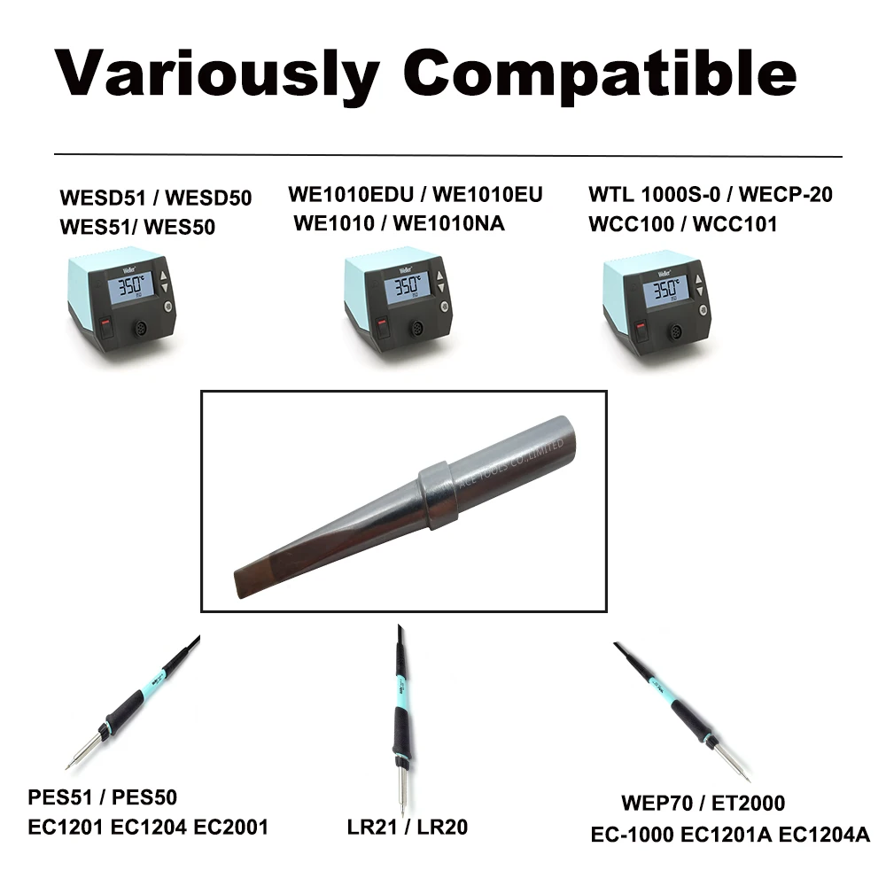 

10 PCS ETM Soldering Tips Long Chisel Fit WES51 WES50 WESD51 WE1010NA W1010 WE1010EU PES51 PES50 LR21 LR20 Station Iron