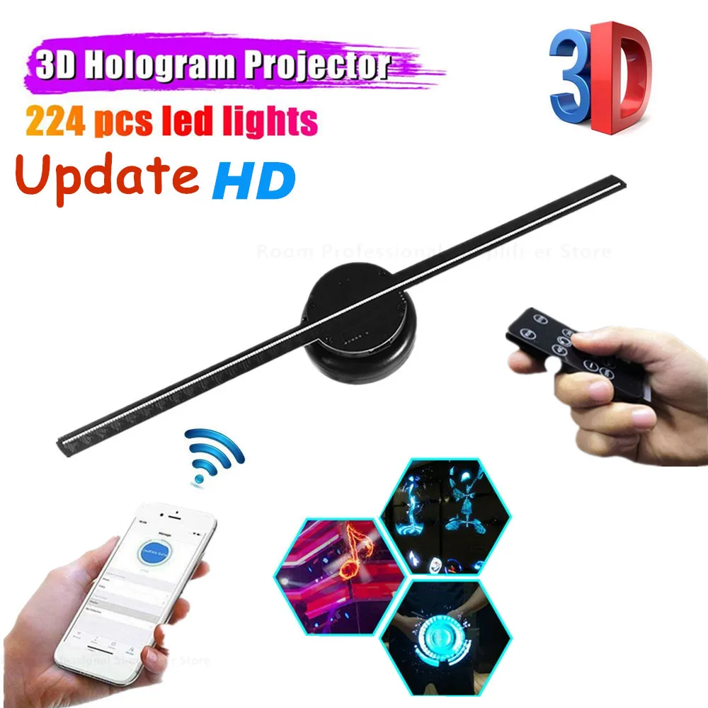 3D Hologram Projector Advertising Display LED Holographic Fan Holographic Imaging Lamp Wifi 3D Advertising Imaging Logo Light