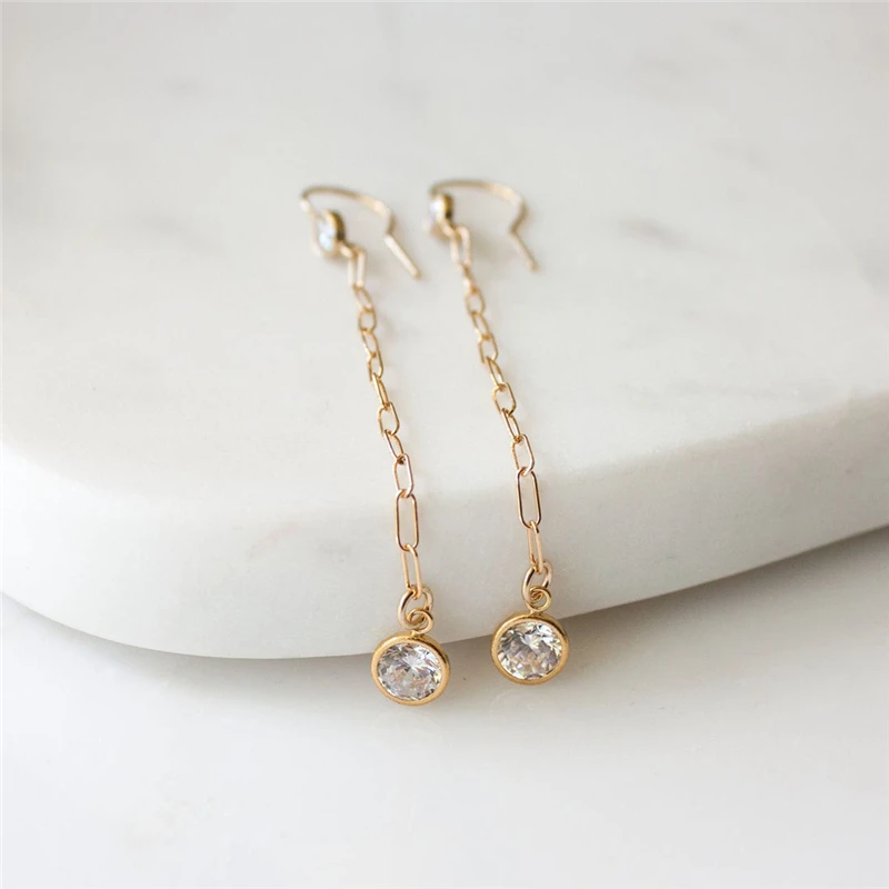 Серьги женские из 14-каратного золота с цирконом, ювелирные украшения ручной работы, висячие серьги в стиле бохо, Винтажные Ювелирные Изделия