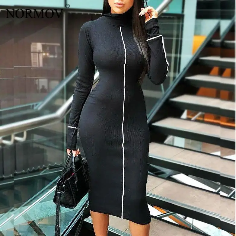 Женское облегающее платье NORMOV черное с высокой талией и контрастными длинными