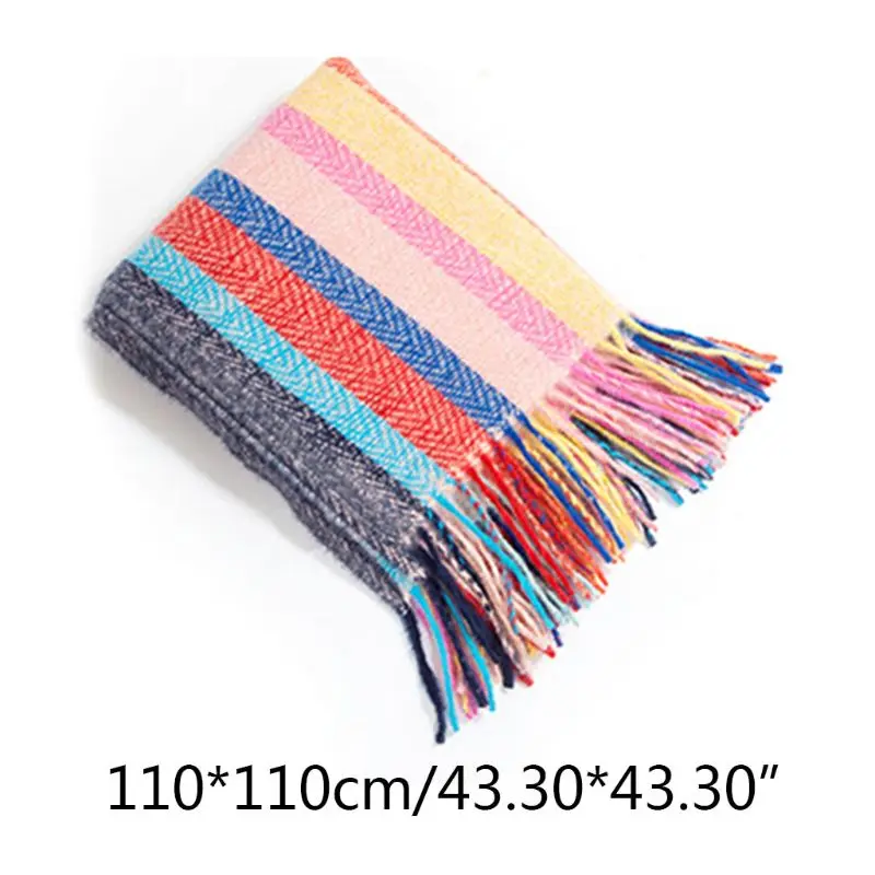 

Polyester Long Tassels Large Scarf Rainbow Colorful Striped Square Shawl Wrap M6CD