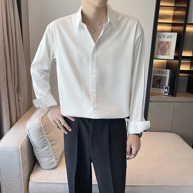 

Hight Luxury Men Shirt 2021 Autumn Long Sleeve Casual Shirt Streetwear Male Clothing Business Social Formal Dress Tops Tuxedo